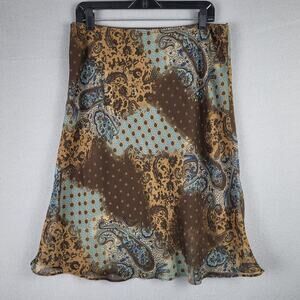 Baranda Women's L Patchwork‎ Midi Skirt Brown Blue Western Y2K Flowy Bohemian